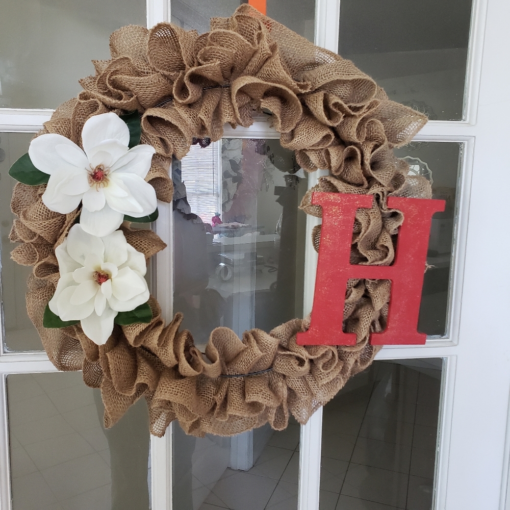 Burlap Initial Wreath - image 1
